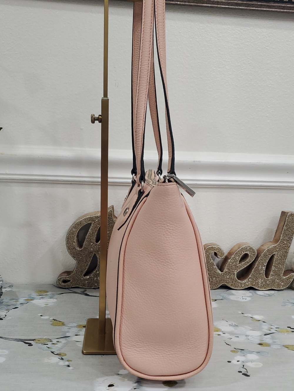 KARL LAGERFELD PINK PEBBLE LEATHER SATCHEL/SHOULDER TOTE BAG💗 - Picture 4 of 16
